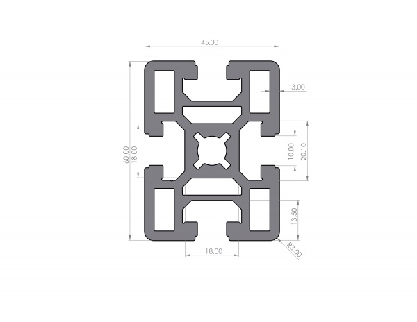 Aluminiumprofil 45x60 Nut 10 Schwer B-Typ